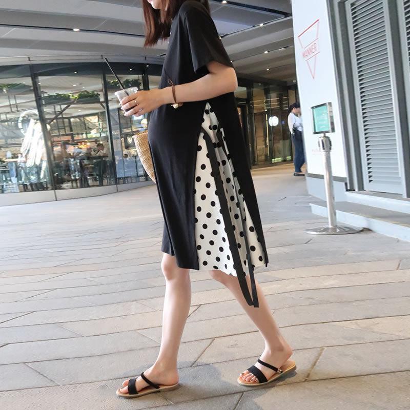 Pregnant Women's dress Fashion Loose plus size Long Over-the-Knee Dress Stitching T-shirt Dress Korean Pregnant Women's Summer Dress