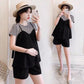Maternity 2023 Summer Maternity Fake Three-piece Striped Short-sleeved T-shirt Top Abdominal Pants Shorts Two-piece Set