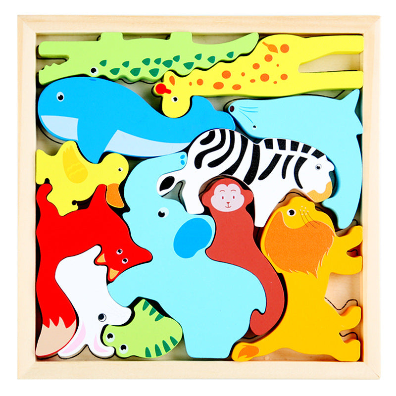 Cross-Border Children's Wooden Three-Dimensional Hexagonal Puzzle Animal Transportation Puzzle Building Blocks Early Education Educational Toys