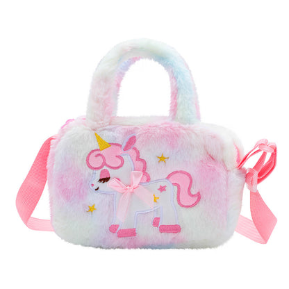 Back-To-School Unicorn Backpack, Children's Straw Bag, Plush Crossbody Bag, Toddler Handbag, Cute Crossbody Bag
