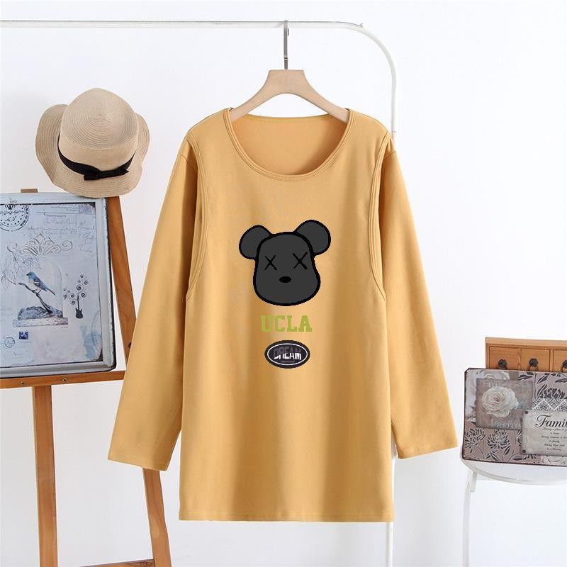 Breastfeeding Long-sleeved T-shirt Top Long-sleeved Korean Pregnant Women Autumn Loose Breastfeeding Moon Clothing Home Pajamas Autumn and Winter