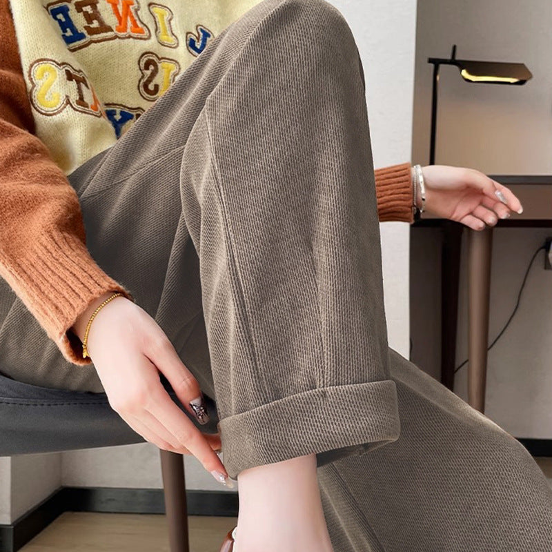 Pregnant women's autumn and winter chenille European cotton velvet fleece-lined thickened bloomers slim ankle-tied pants sports pants