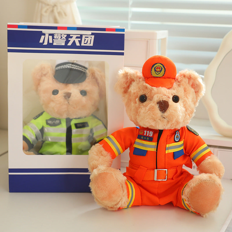 Police Bear Doll Traffic Police Bear Doll Uniform Fire Suit Teddy Bear Plush Toy Internet Red Bear Doll