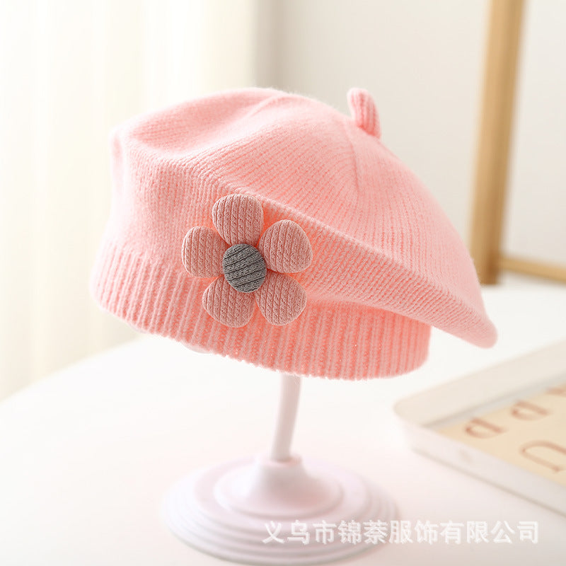 Spring and Autumn Korean Style Baby Boy and Girl Candy Color All-match Knitted Beret Children's Western Style Casual Wool Hat Paintler Hat