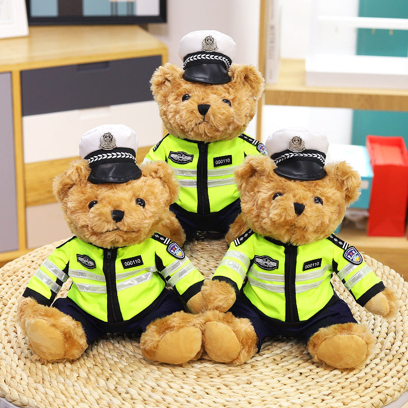 Police Bear Doll Traffic Police Bear Doll Uniform Fire Suit Teddy Bear Plush Toy Internet Red Bear Doll