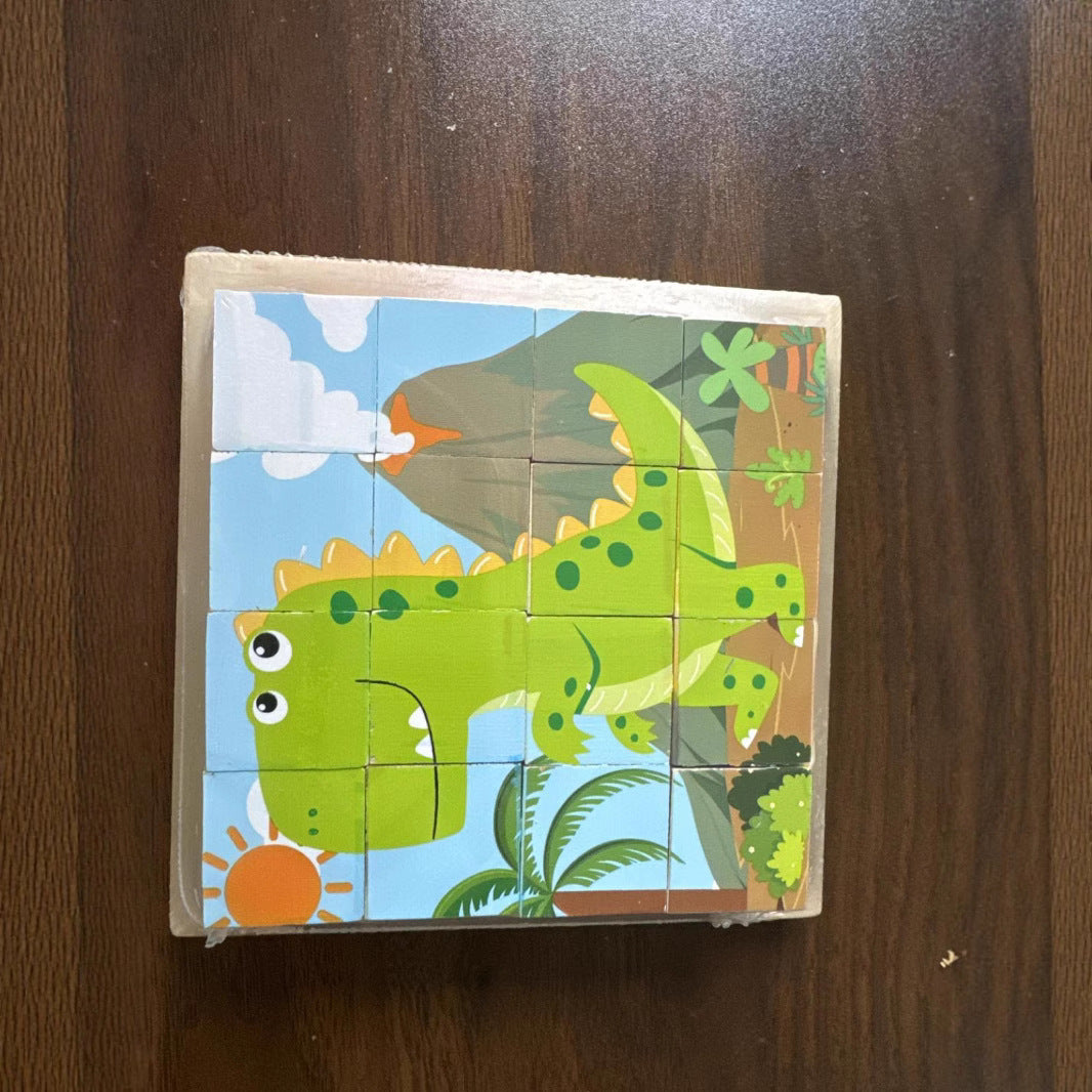 New 3D Stereo Six-Sided Painting 12-Piece Wooden Puzzle Building Blocks 3-6-7-Year-Old Kidsren's Kindergarten Educational Toys