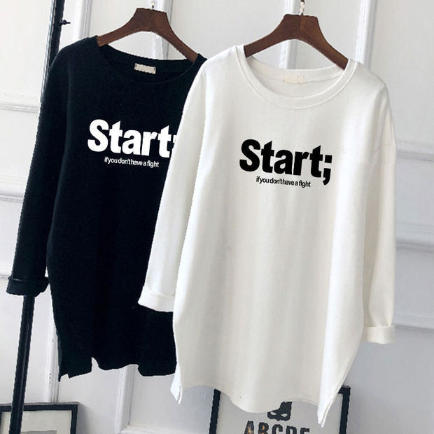 Pregnant Women's Autumn Cotton Top Mid-length Long-sleeved Loose Korean Fashion Trendy Mom's Pregnancy T-shirt Winter Base Shirt
