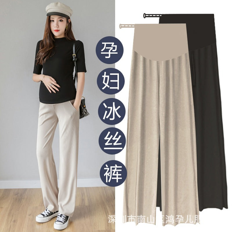Fashion Thin Pregnant Women's Pants Summer Wear Thin Outer Wear Leggings Loose Ice Silk Vertical Wide Leg Pants