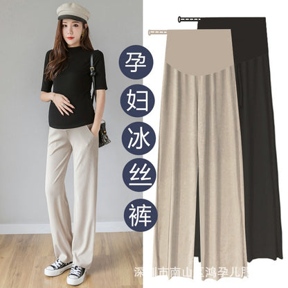 Fashion Thin Pregnant Women's Pants Summer Wear Thin Outer Wear Leggings Loose Ice Silk Vertical Wide Leg Pants