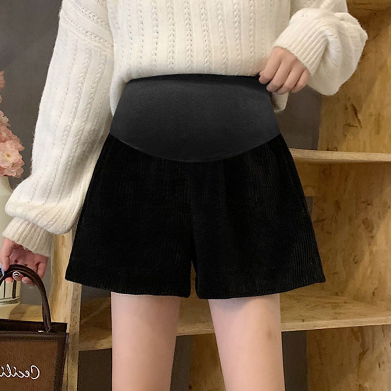 Pregnant women's pants autumn and winter chenille corduroy new shorts with socks pants wide leg shorts