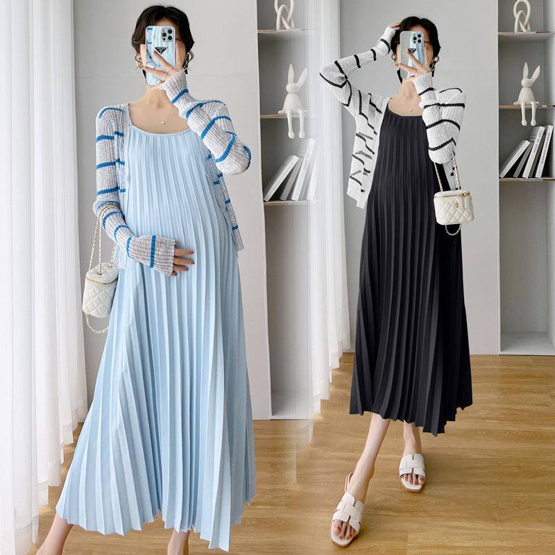Real shot spot 2023 spring new net red maternity sling two-piece slimming sunscreen breastfeeding dress