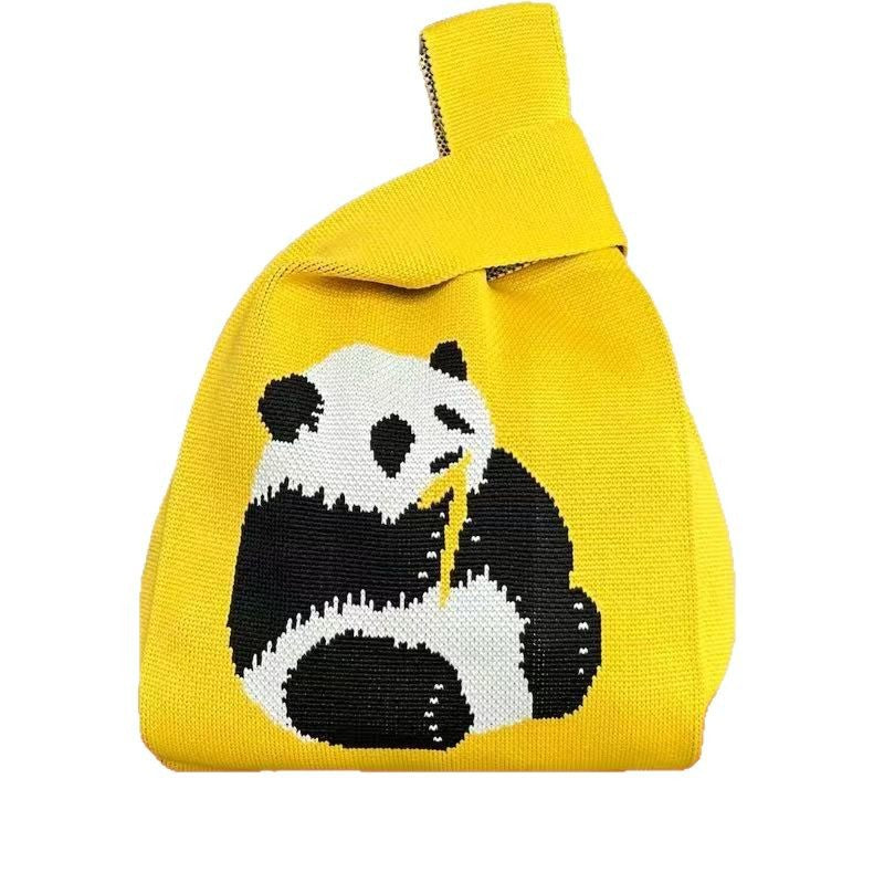 Panda New Knitted Bag Women's Handbag Wide Hand Gift Back Gift Bag Cute Panda Knitted Bag Hand Gift