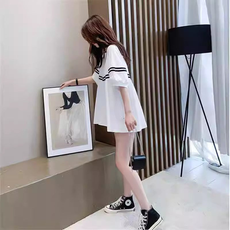 Pregnant Women's Summer T-shirt Top Women's T-shirt Fashionable Summer Thin Short-sleeved Summer Base Shirt Mid-length dress Women