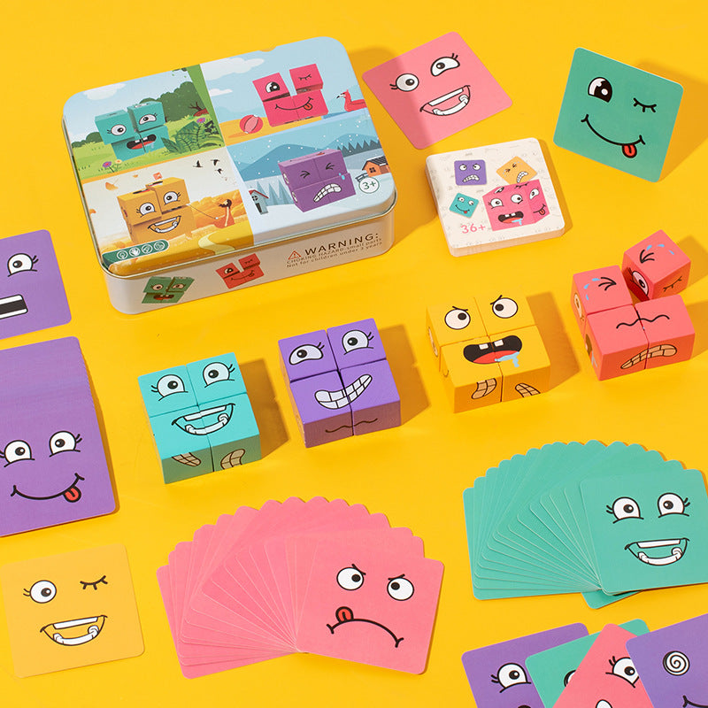 Tiktok-Style Face-Changing Magic Cube Smiley Face Fun Expression Building Block Puzzle Children's Toy Logical Thinking Educational