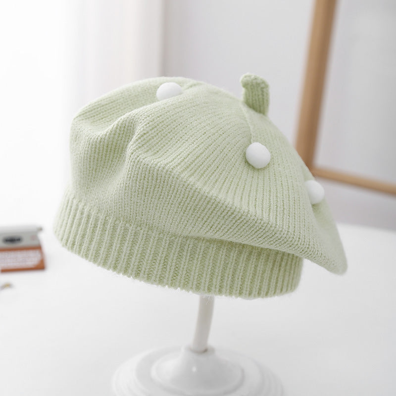 Spring and Autumn Korean Style Baby Boy and Girl Candy Color All-match Knitted Beret Children's Western Style Casual Wool Hat Paintler Hat