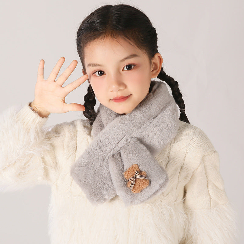 Children's Christmas Autumn and Winter Scarf Plush Warm Cute Cartoon Red New Year Festival Imitation Rabbit Fur Parent-Child Scarf