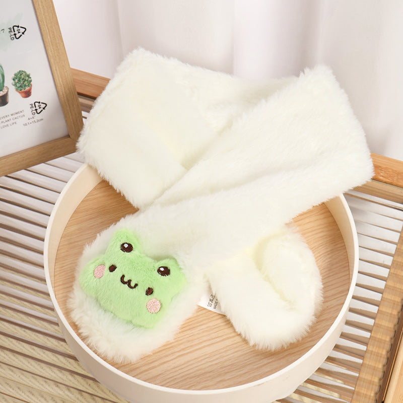 Children's Christmas Autumn and Winter Scarf Plush Warm Cute Cartoon Red New Year Festival Imitation Rabbit Fur Parent-Child Scarf