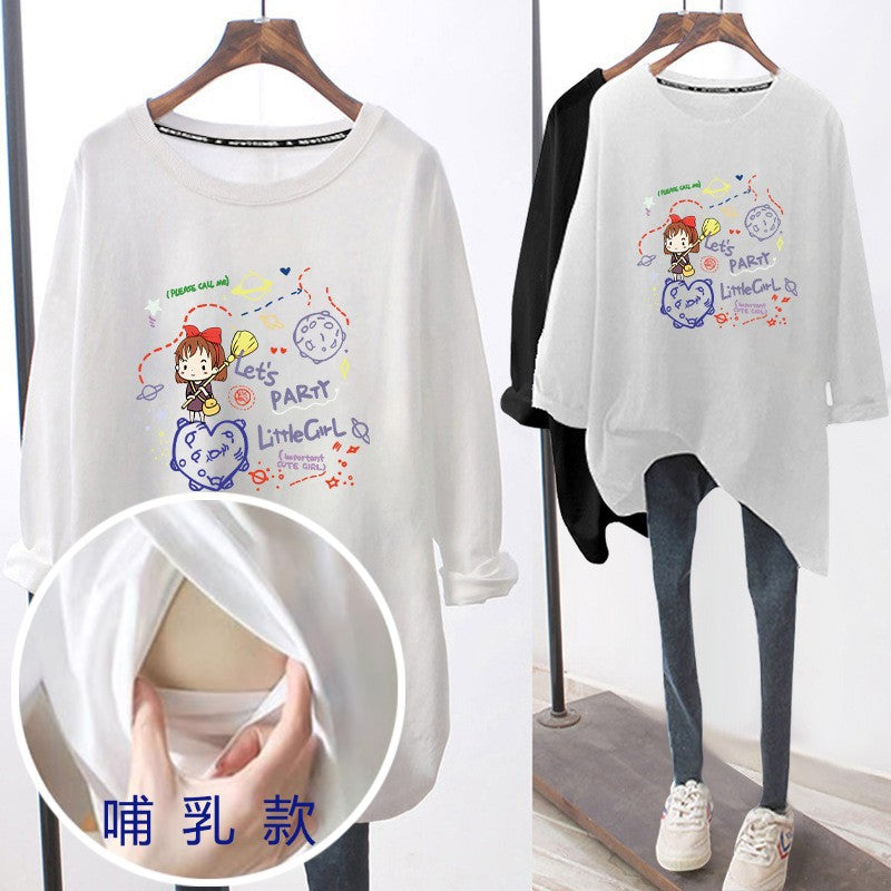 Breastfeeding Top Autumn and Winter Clothes Going Out Hot Mom's Clothes for Breastfeeding Period All-match Base Shirt plus size Pregnant Women's T-shirt