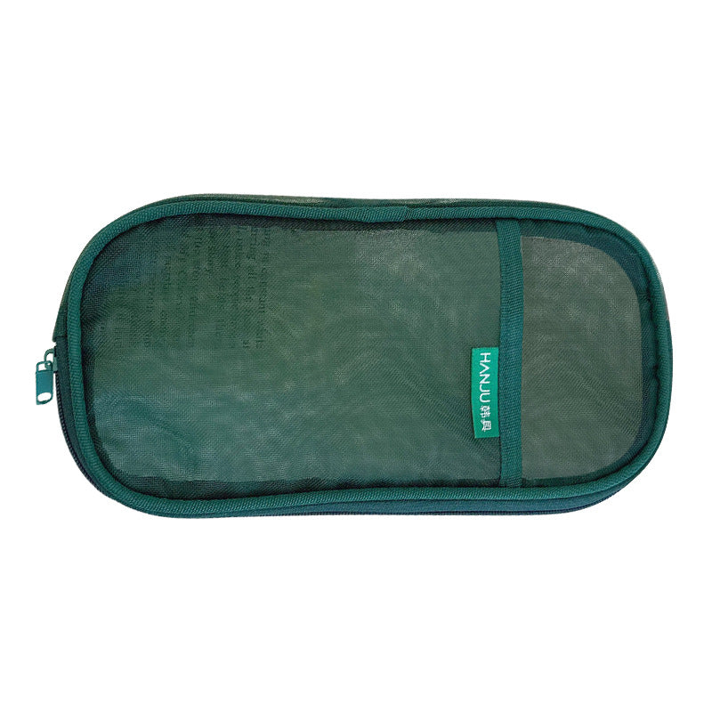 Korean Hj-006 High-Looking Pencil Bag, Transparent Mesh Stationery Bag, Simple Handbag, Cosmetic Bag, Double-Layer Storage Bag