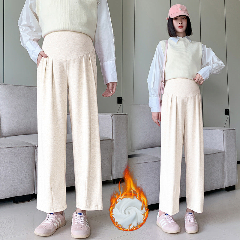 Pregnant Women's Pants Cropped Pants Sticky Rice Pants Autumn and Winter fleece-lined Thickened Loose All-match Wide-leg Pants Sagging Slimming Granny Pants