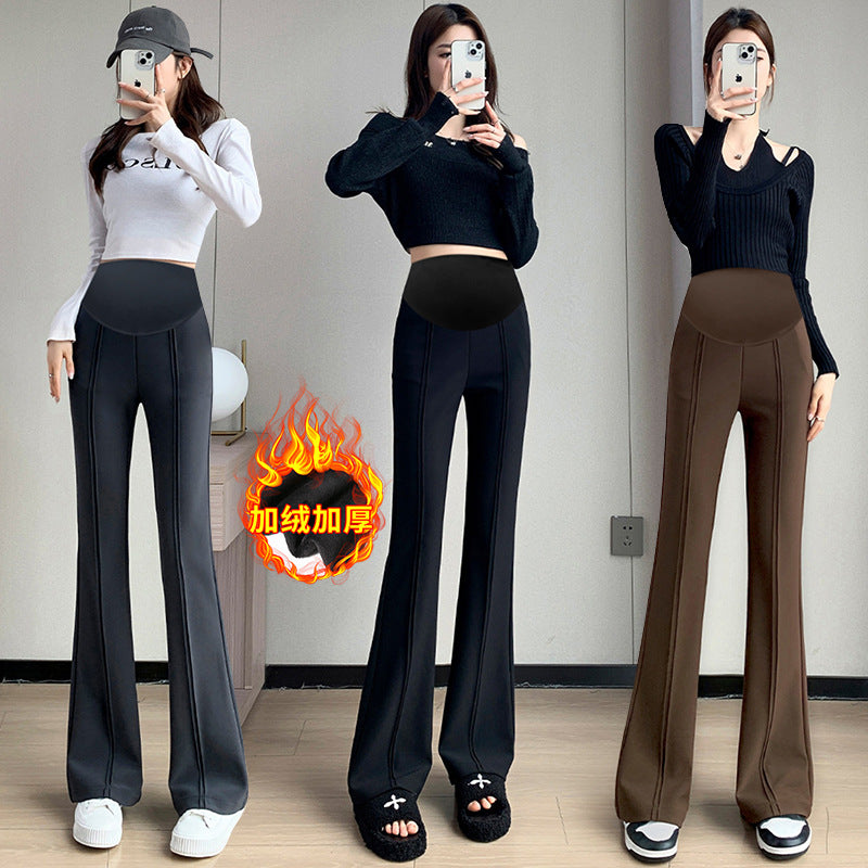 Pregnant women fleece-lined autumn and winter new goddess pants micro-pants split slim slim outer wear pants suit pants