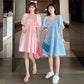 Maternity Summer 2023 New French Sweet Square Collar Puff Sleeve A- shaped High Waist Slimming Loose dress Women