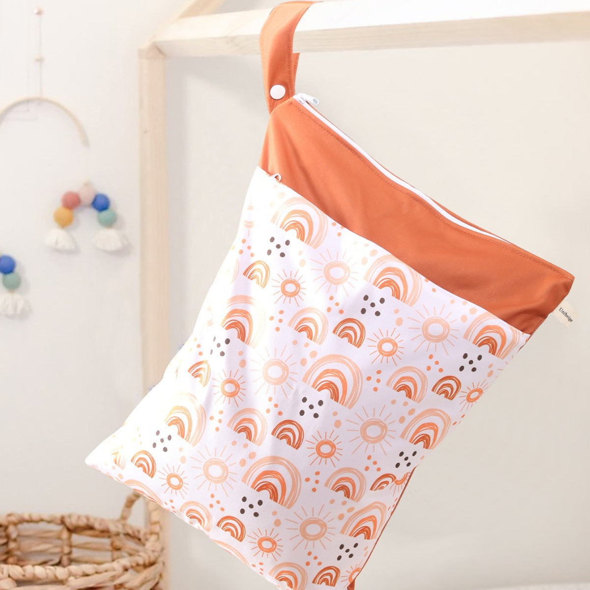 Ins Baby Room Decoration Sleeping Bear Storage Hanging Bag Baby Diaper Bag Wetbag Dry and Wet Separation 30*40