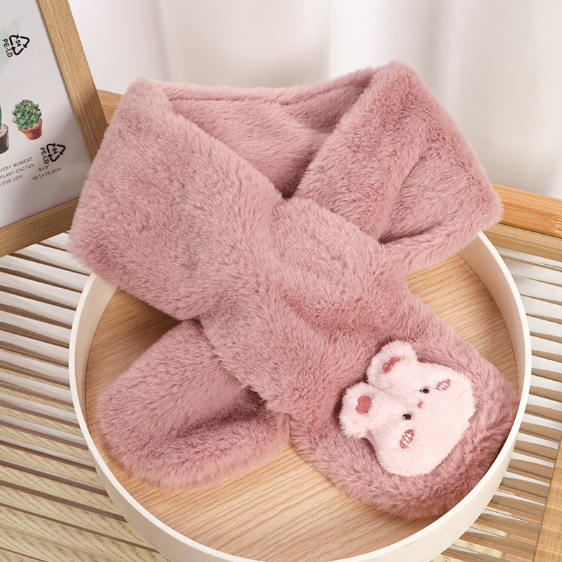 Children's Christmas Autumn and Winter Scarf Plush Warm Cute Cartoon Red New Year Festival Imitation Rabbit Fur Parent-Child Scarf