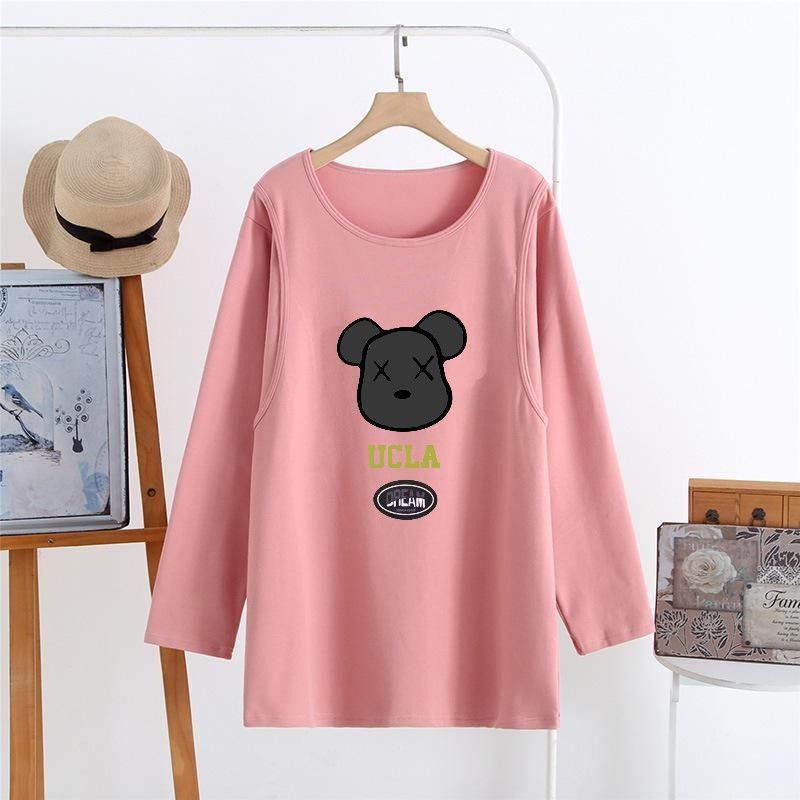 Breastfeeding Long-sleeved T-shirt Top Long-sleeved Korean Pregnant Women Autumn Loose Breastfeeding Moon Clothing Home Pajamas Autumn and Winter