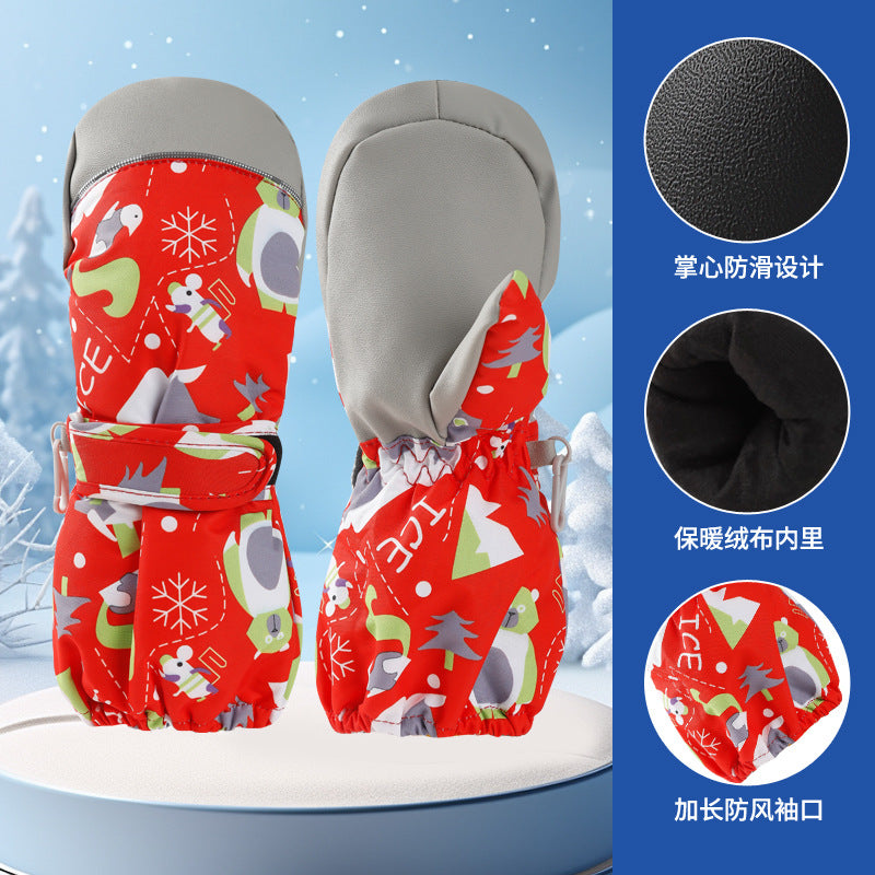 3-10 children's ski gloves outdoor riding gloves winter warm waterproof children's gloves play snow not wet hands