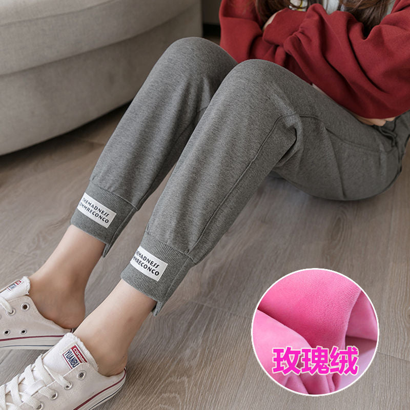 Pregnant Women's Pants Pregnant Women's Autumn and Winter Wear Korean Style fleece-lined Thickened Abdominal Pants Leggings Loose Harlan Pants Pregnant Women's Pants