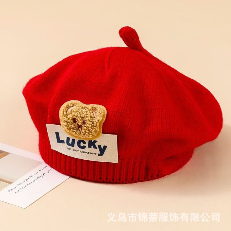 Spring and Autumn Korean Style Baby Boy and Girl Candy Color All-match Knitted Beret Children's Western Style Casual Wool Hat Paintler Hat