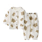 Children's Thin Double-Layer Gauze Pajamas Two-Piece Set Summer Girls Home Clothes Baby Boy Long-Sleeved Bloomers Set