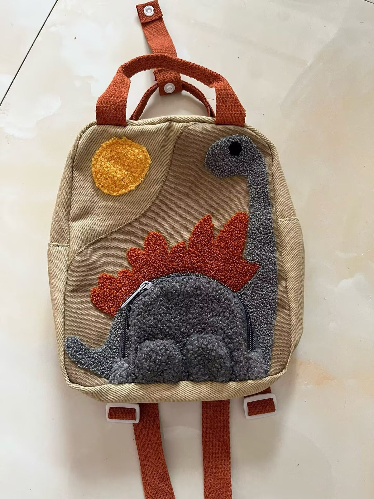 2024 New Children's Kindergarten Cartoon Boys and Girls Sun Long Neck Small Dinosaur Shoulder Flip Fruit Small Backpack