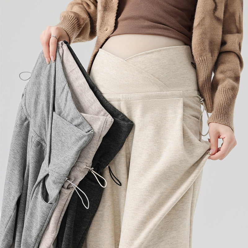 Pregnant Women's Pants Spring and Autumn Outer Wear 2024 New Autumn and Winter Wide Leg Pants Trousers Not Stomach Autumn Winter Wear
