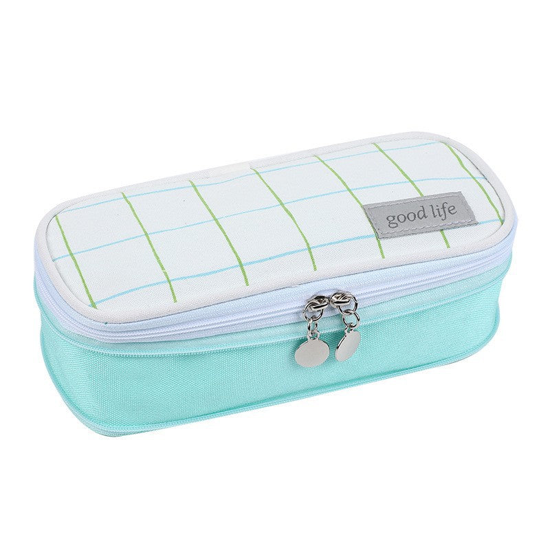 Han Feng Japanese Style New Large Capacity Pencil Case Double Layer Solid Color Multifunctional Pencil Case for Men and Women Middle School Students Pencil Bag