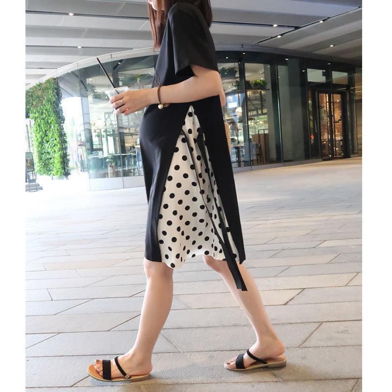Pregnant Women's dress Fashion Loose plus size Long Over-the-Knee Dress Stitching T-shirt Dress Korean Pregnant Women's Summer Dress