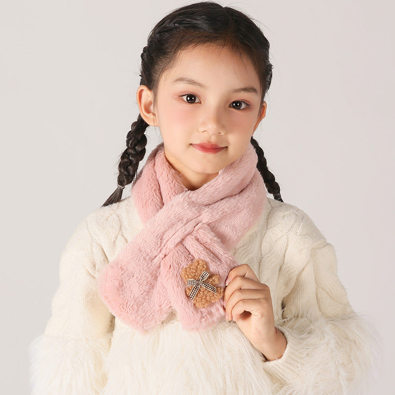 Children's Christmas Autumn and Winter Scarf Plush Warm Cute Cartoon Red New Year Festival Imitation Rabbit Fur Parent-Child Scarf