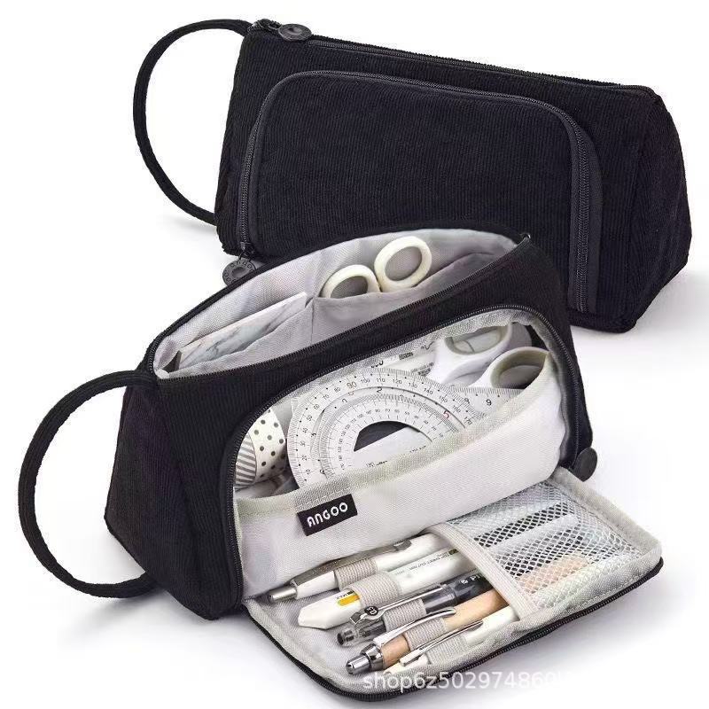 Corduroy Simple Large-Capacity Pencil Bag for Junior High School Students Small Fresh Canvas Pencil Bag Multi-Functional Storage Stationery Bag