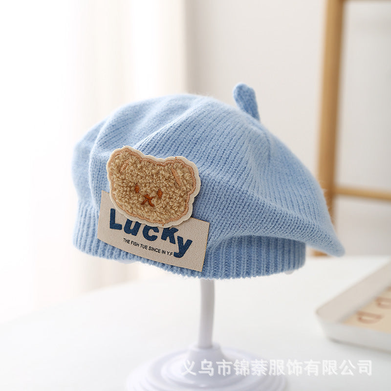 Spring and Autumn Korean Style Baby Boy and Girl Candy Color All-match Knitted Beret Children's Western Style Casual Wool Hat Paintler Hat