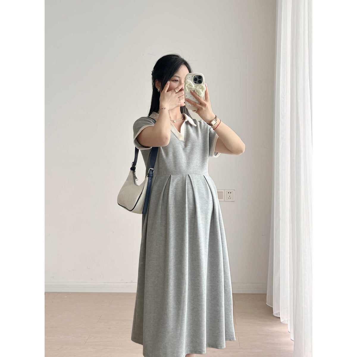 Pregnant Women's Summer Dress Korean Style dress 2025 New Summer Slim Black plus size Summer Maternity Dress A- Line Skirt