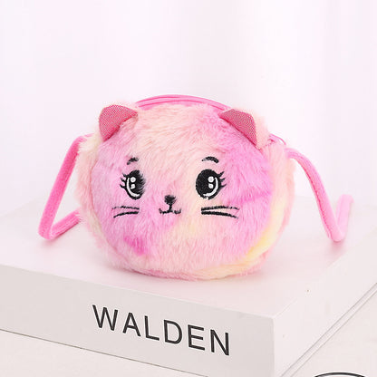 Children's Cat Plush Crossbody Bag Girl's Heart Cute All-match Cartoon Shoulder Crossbody Bag Double Zipper Coin Purse
