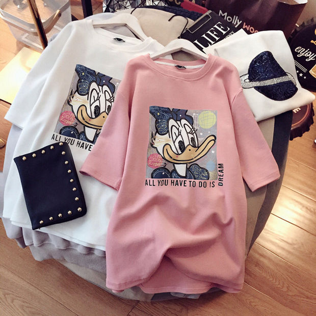 2023 Pregnant Women's Summer Cotton Short-sleeved T-shirt Loose Casual plus size Fashion Summer Pregnant Women's Long Top