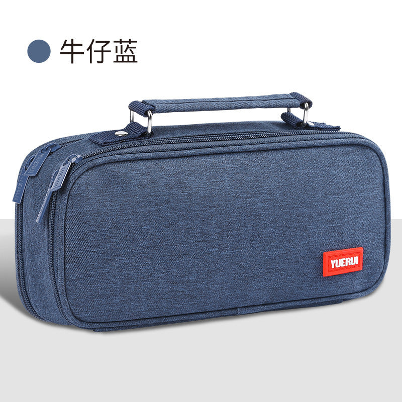 Yuerui Large-Capacity Canvas Multi-Layer Pencil Bag Portable Simple Student Multi-Functional Pencil Bag Satchel Stationery Box