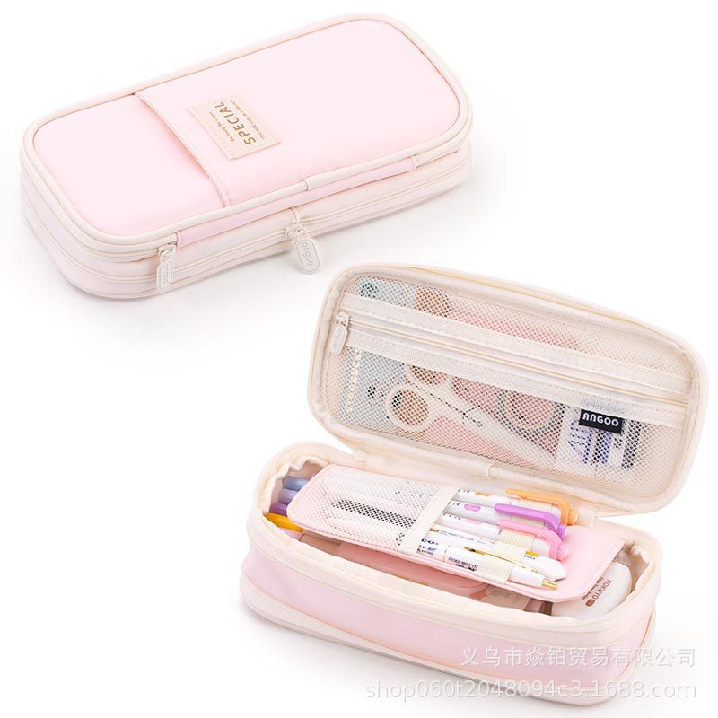 Solid Color Large-Capacity Pencil Bag for Men and Women Multi-Layer Junior High School and High School Simple Primary School Pencil Bag Stationery Box High-Value Wholesale
