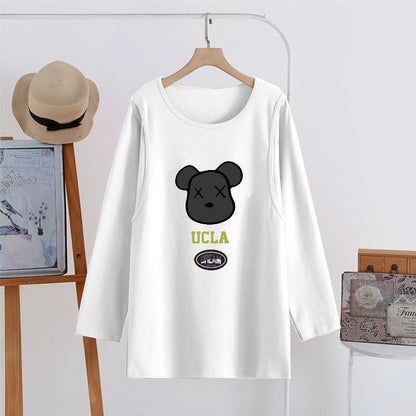 Breastfeeding Long-sleeved T-shirt Top Long-sleeved Korean Pregnant Women Autumn Loose Breastfeeding Moon Clothing Home Pajamas Autumn and Winter