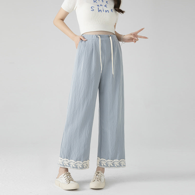 2025 Pregnant Women's Imitation Denim Tencel Lace Casual Dipper High-grade Nine-point Wide-leg Pants