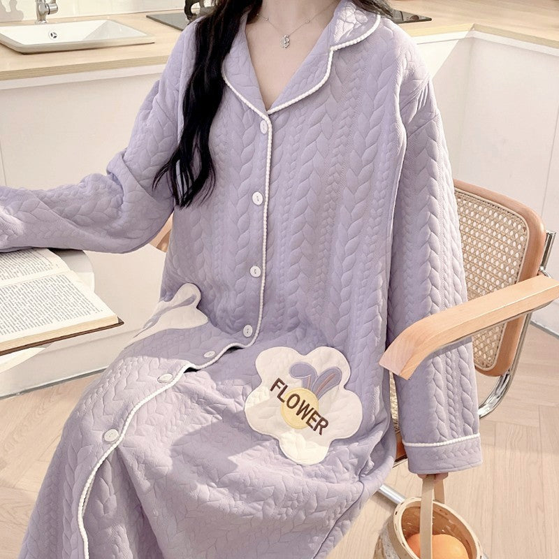 Lunar Clothing Spring and Autumn Air Cotton Thick Postpartum Breastfeeding dress Doll Collar Pregnant Women Pajamas for Outer Wear