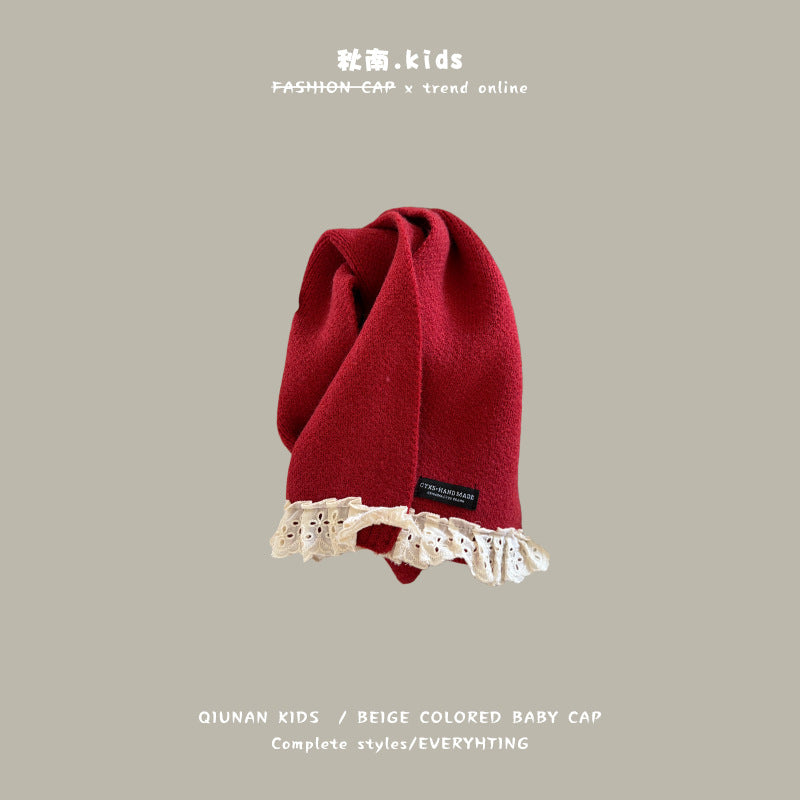 Qiunan Kidsren's Scarf Red New Year's Christmas Festive Warm Knitted Scarf Winter Windproof Neck Cover for Boys and Girls