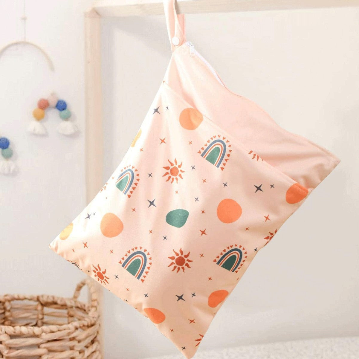 Ins Baby Room Decoration Sleeping Bear Storage Hanging Bag Baby Diaper Bag Wetbag Dry and Wet Separation 30*40